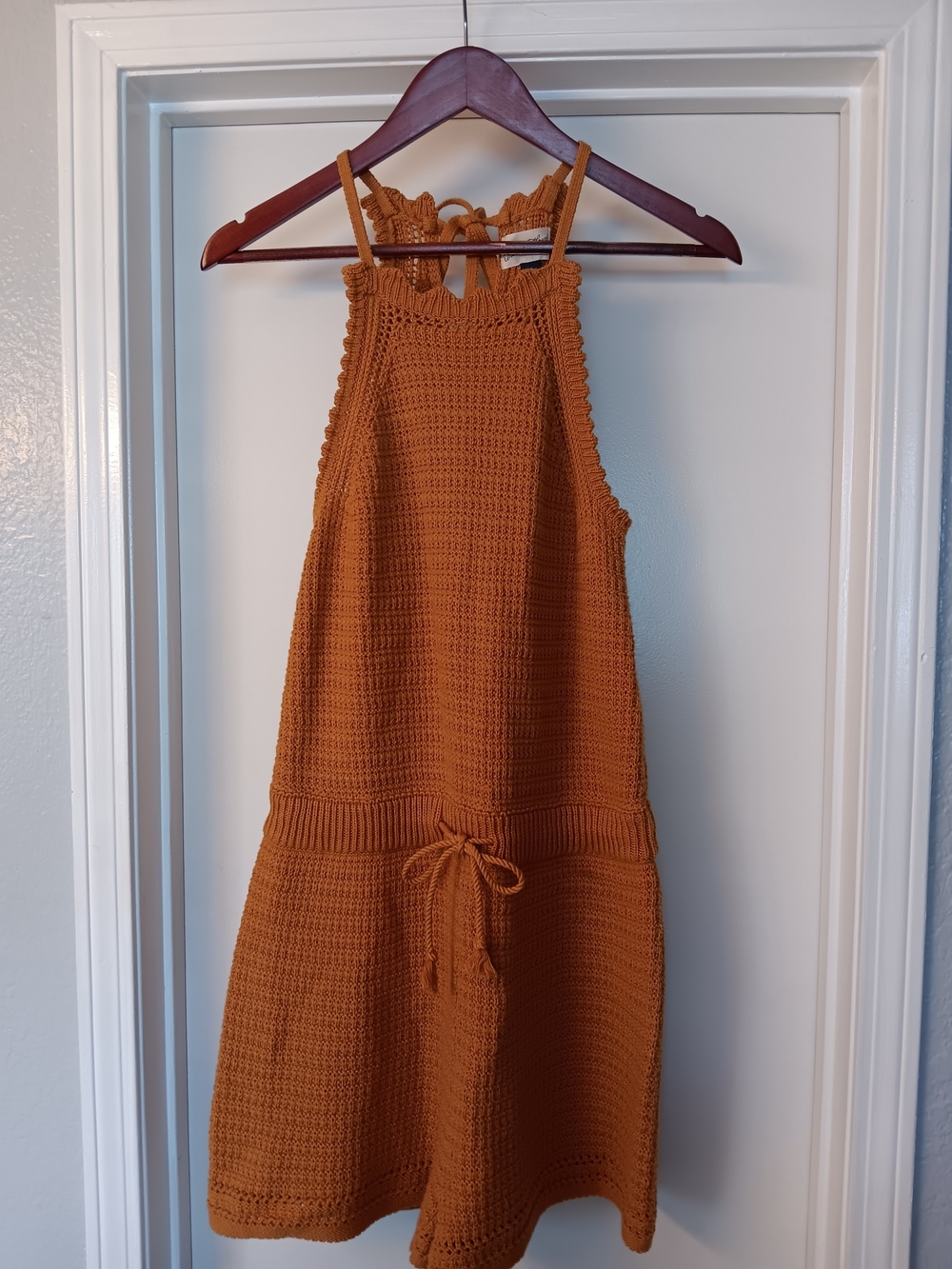 Universal Thread Crochet Halter Romper in Burnt Orange